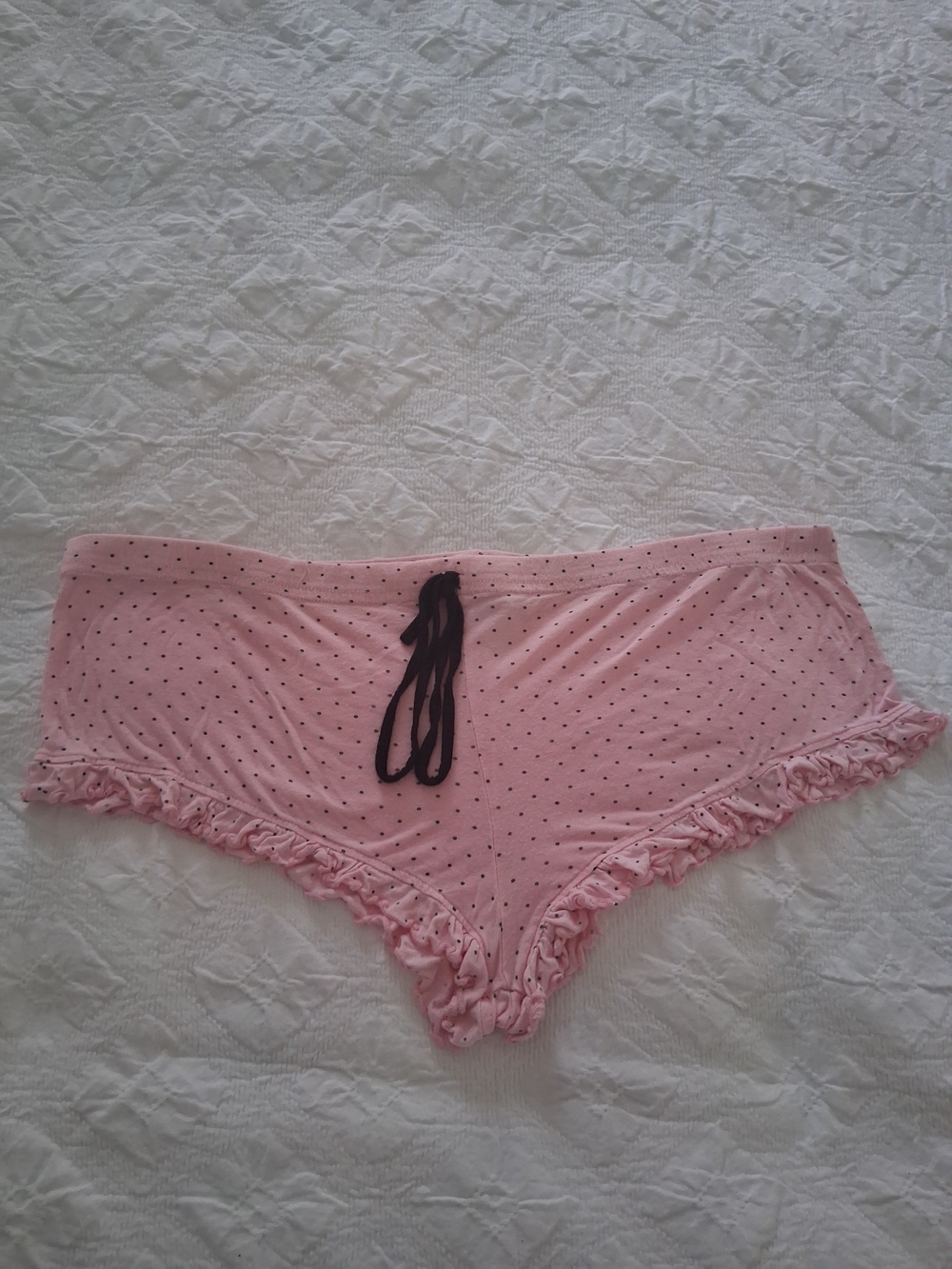 Pink Polka Dot Ruffle Trim Sleepwear Pajama Lounge Shorts Size Large Feminine